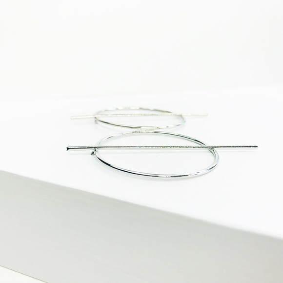 RESTOCKED Silver Hoop with Vertical Geo Bar - Picture 4 of 8